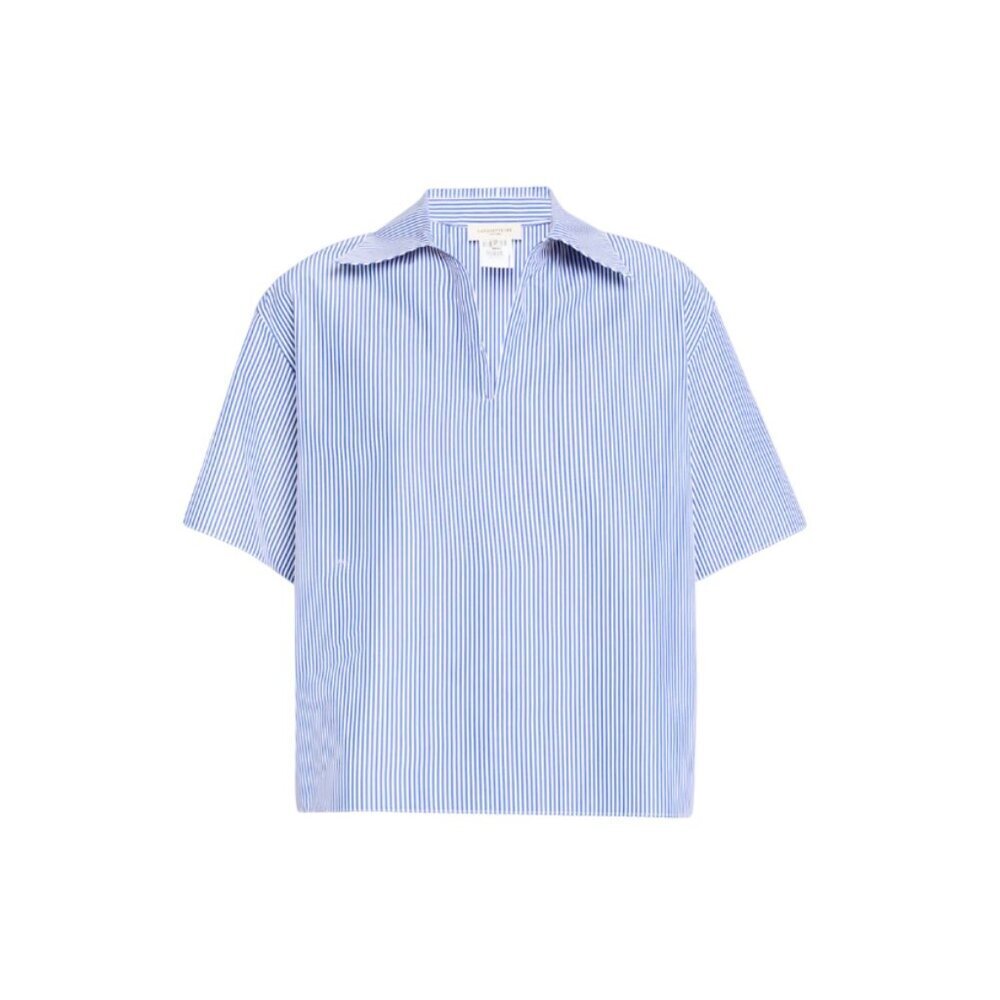 Lafayettte 148 NY Stripe Popover Blouse Top Shirt Womens XXS Blue White Cotton
